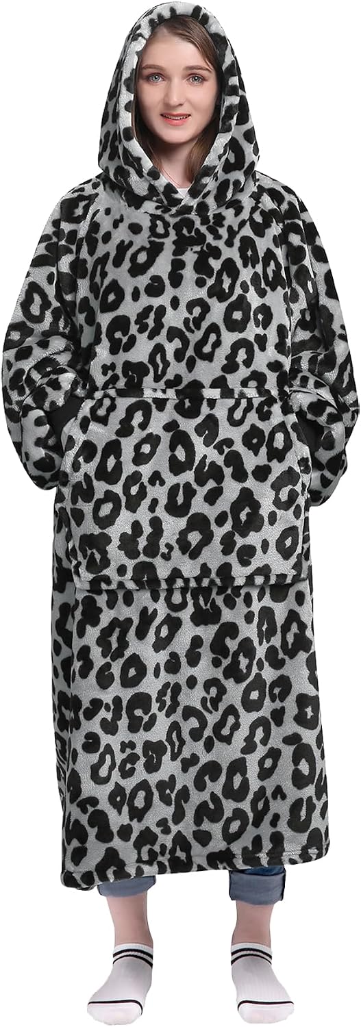 Waitu Wearable Blanket Sweatshirt Gifts for Women and Men, Warm and Cozy Giant Blanket Hoodie, Thick Flannel Blanket with Sleeves and Giant Pocket - Dark Gray