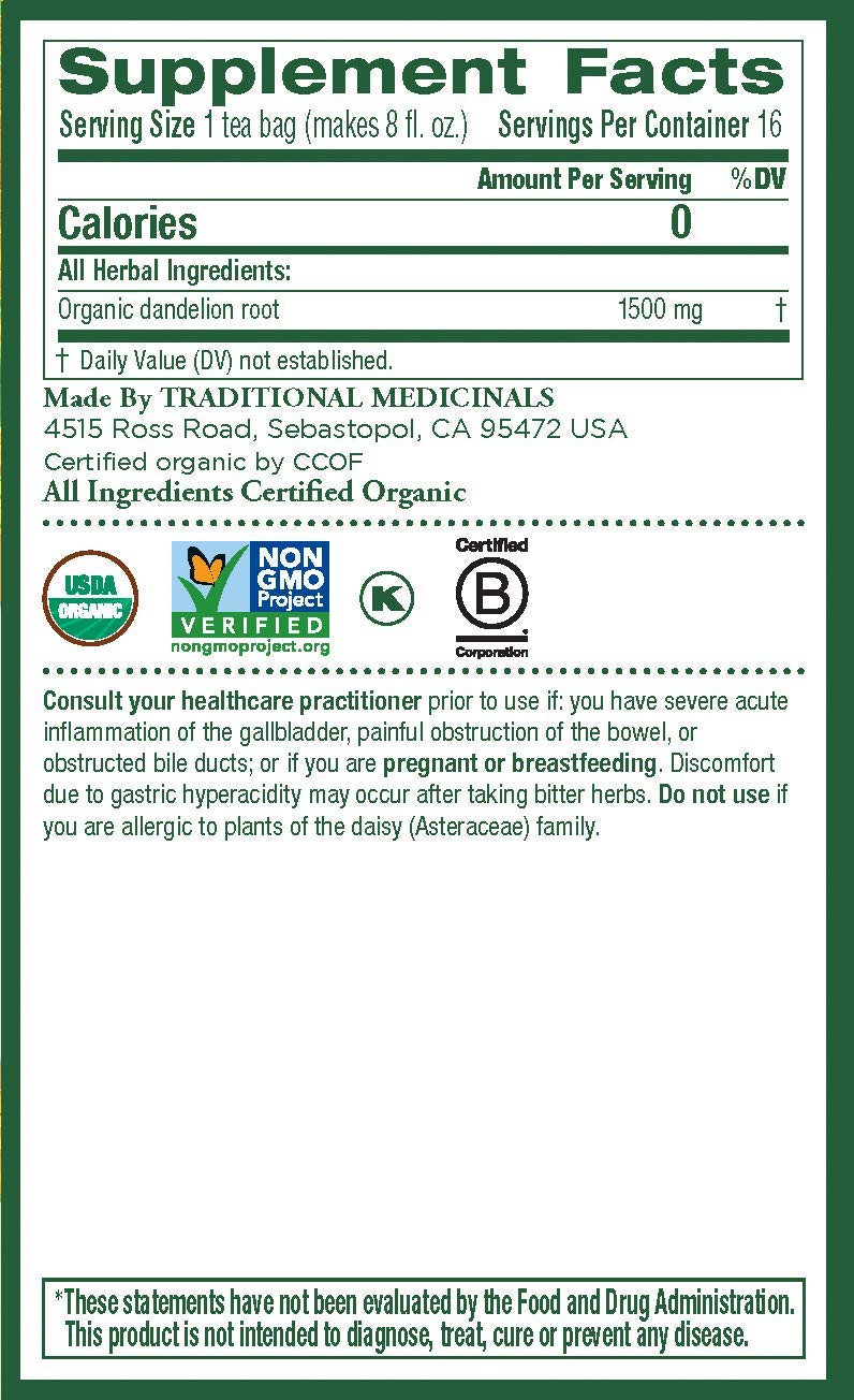 Traditional Medicinals Roasted Dandelion Root Herbal Tea, 16 ct