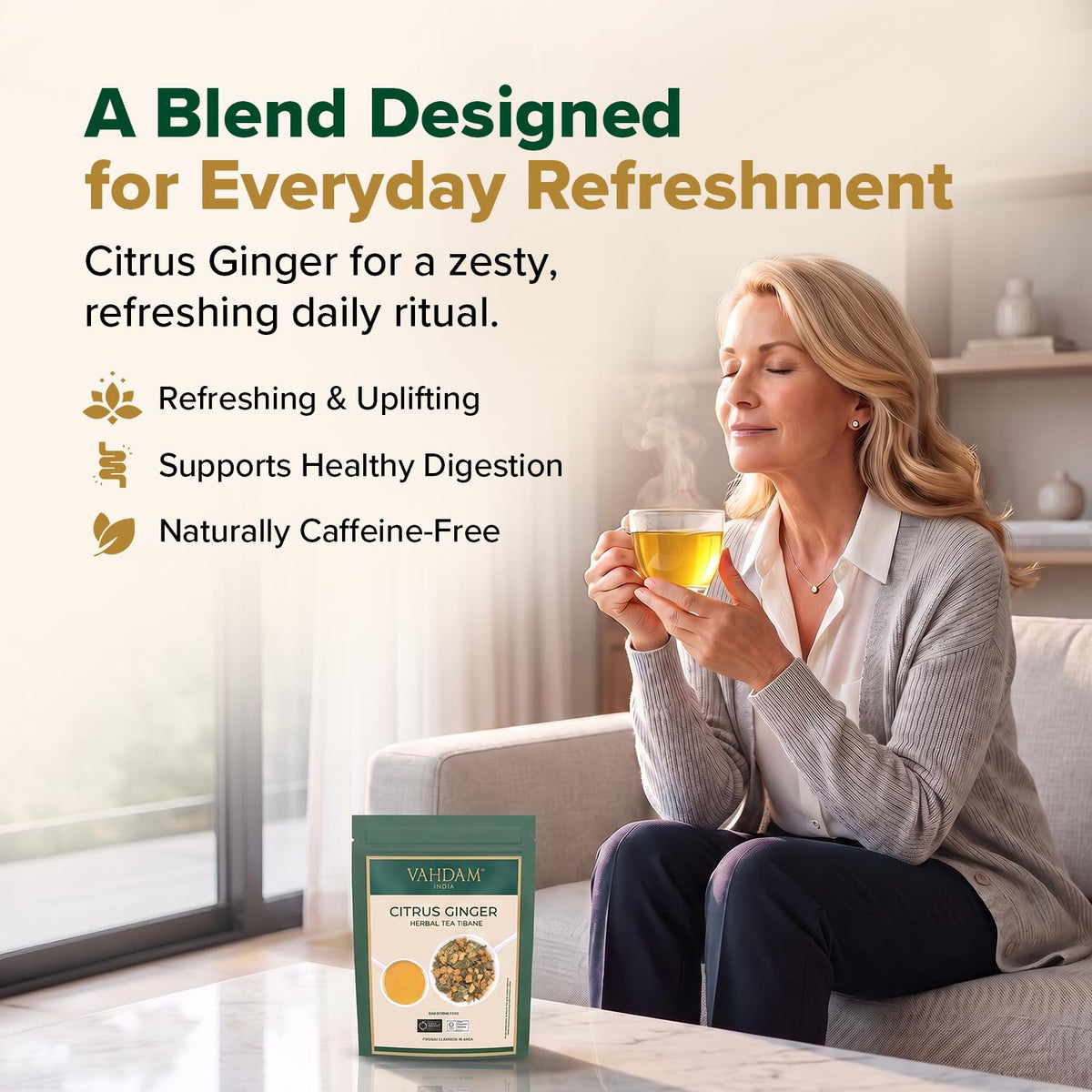 VAHDAM Turmeric Citrus Ginger Tea(3.53 oz| 50 Cups)Caffeine Free Herbal Tea