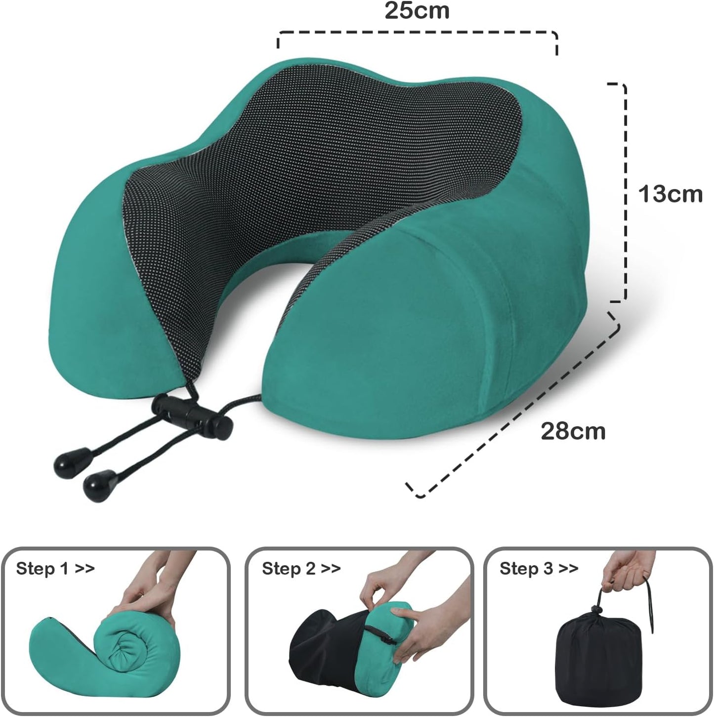 Travel Pillow, Memory Foam Neck Pillow for Traveling, U Shape Neck Pillow Airplane Portable Flight Pillow Travel Kit with 5D Contoured Eye Masks and Earplug for Plane Train Car Home Office