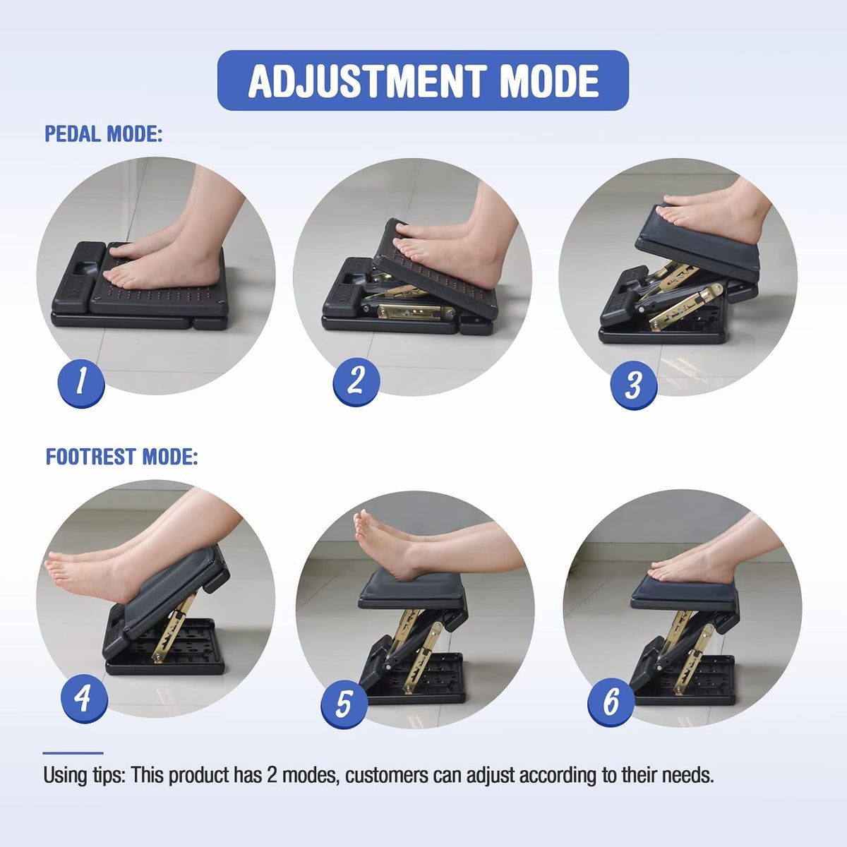 Under Desk Footrest, 4-Level Height Adjustable 12Modes Foldable Footrest