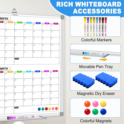 Dry Erase Board Calendar for Wall, 36" x 24" Monthly Whiteboard
