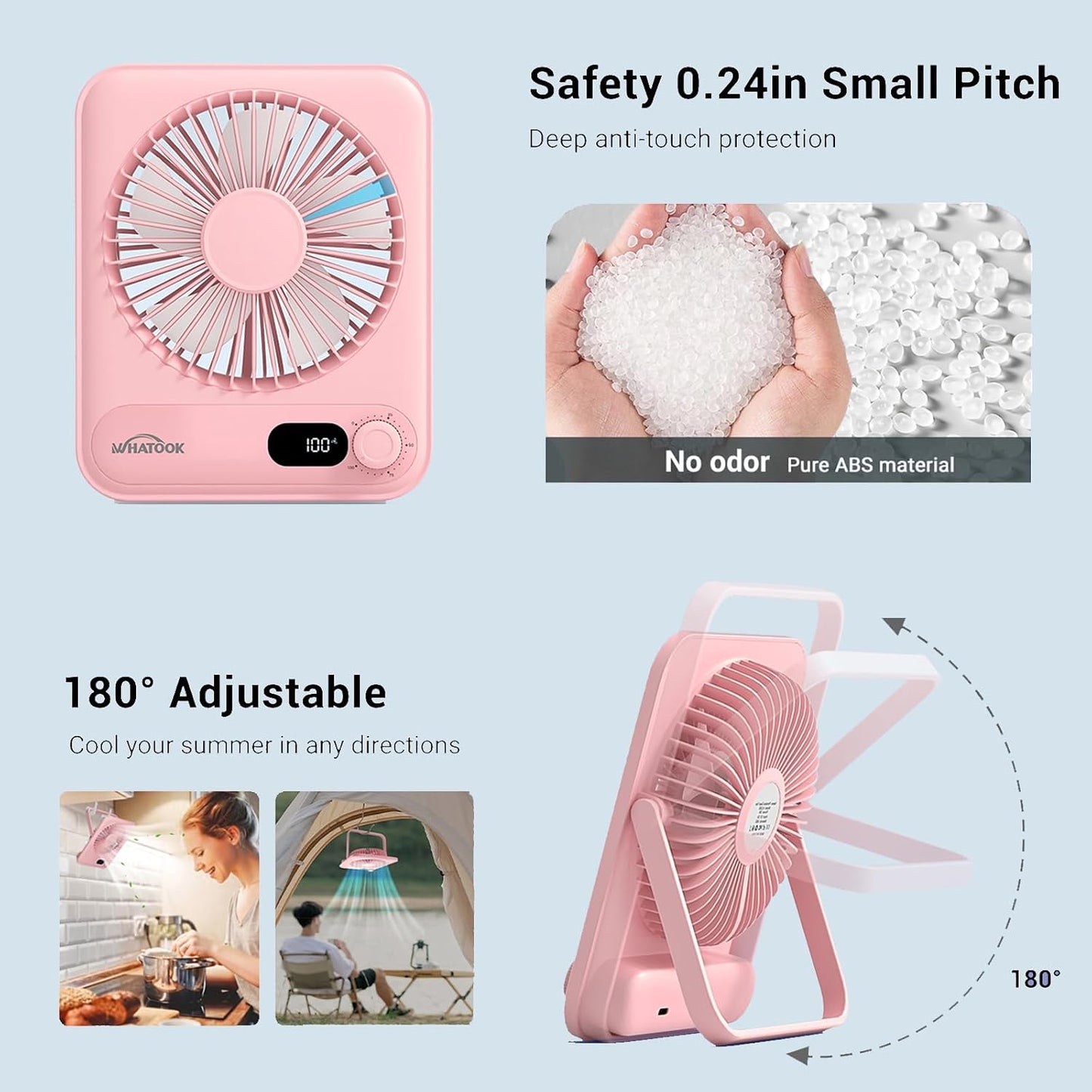 WHATOOK Small Desk Fan Personal Fans: 5000mah 25 Hours Battery Office Quiet Mini Desktop Fan Portable Rechargeable Travel Essentials (Purple, 2000 mAh)