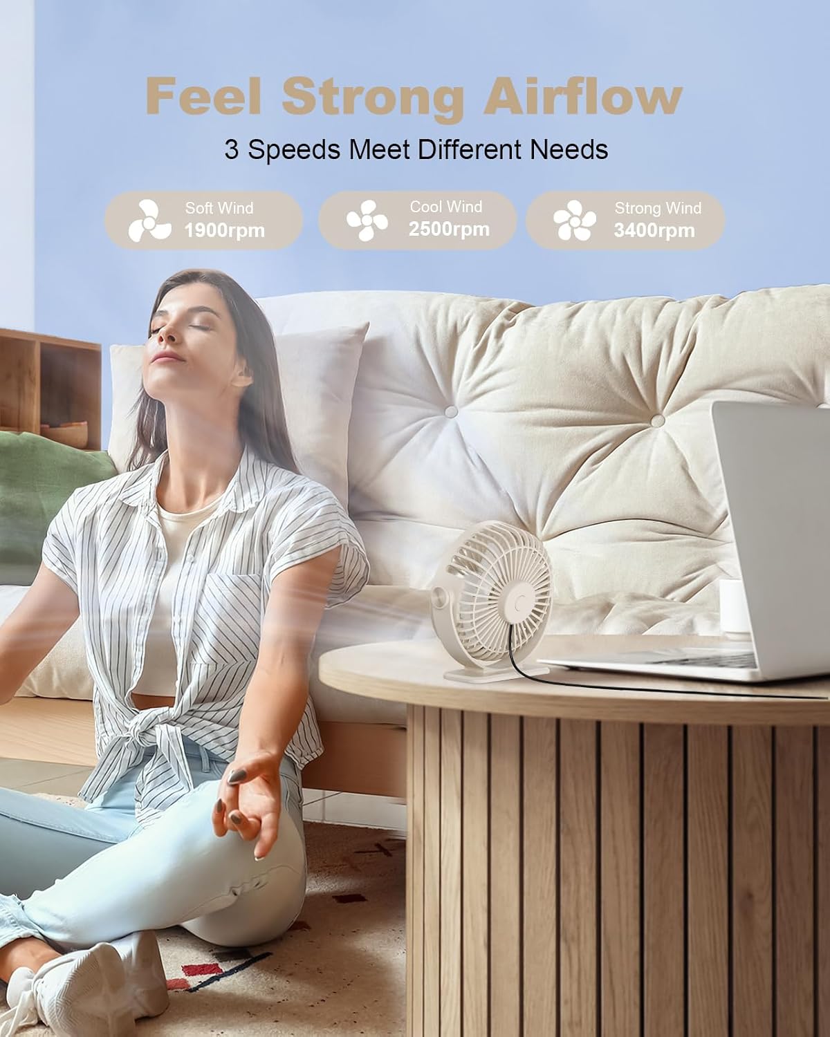 TriPole USB Desk Fan Small Portable, 360° Rotation Quiet Mini Personal Fan