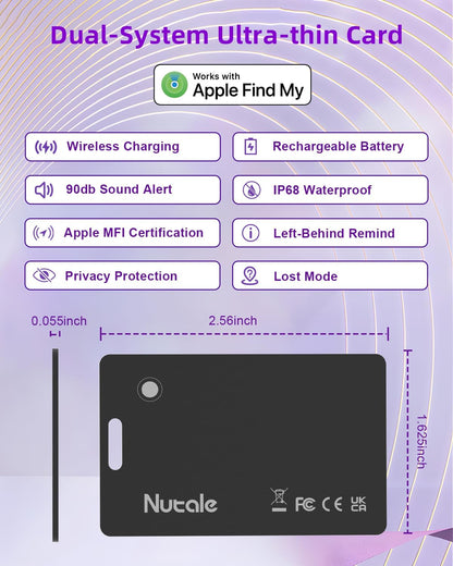 Rechargeable Wallet Tracker Tag Card, Works with Apple Find My