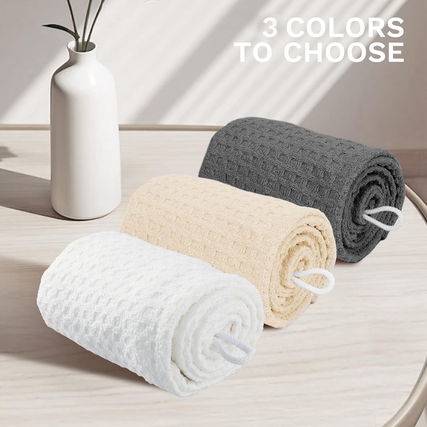 MaopaoBeauty Hair Towel Wrap for Women Long&Thick Hairs Head Wrap 1Pack Super Absorbent Hair Drying White Waffle Bath Towels for Curly Quick Dry Hair Drying Towels with Button