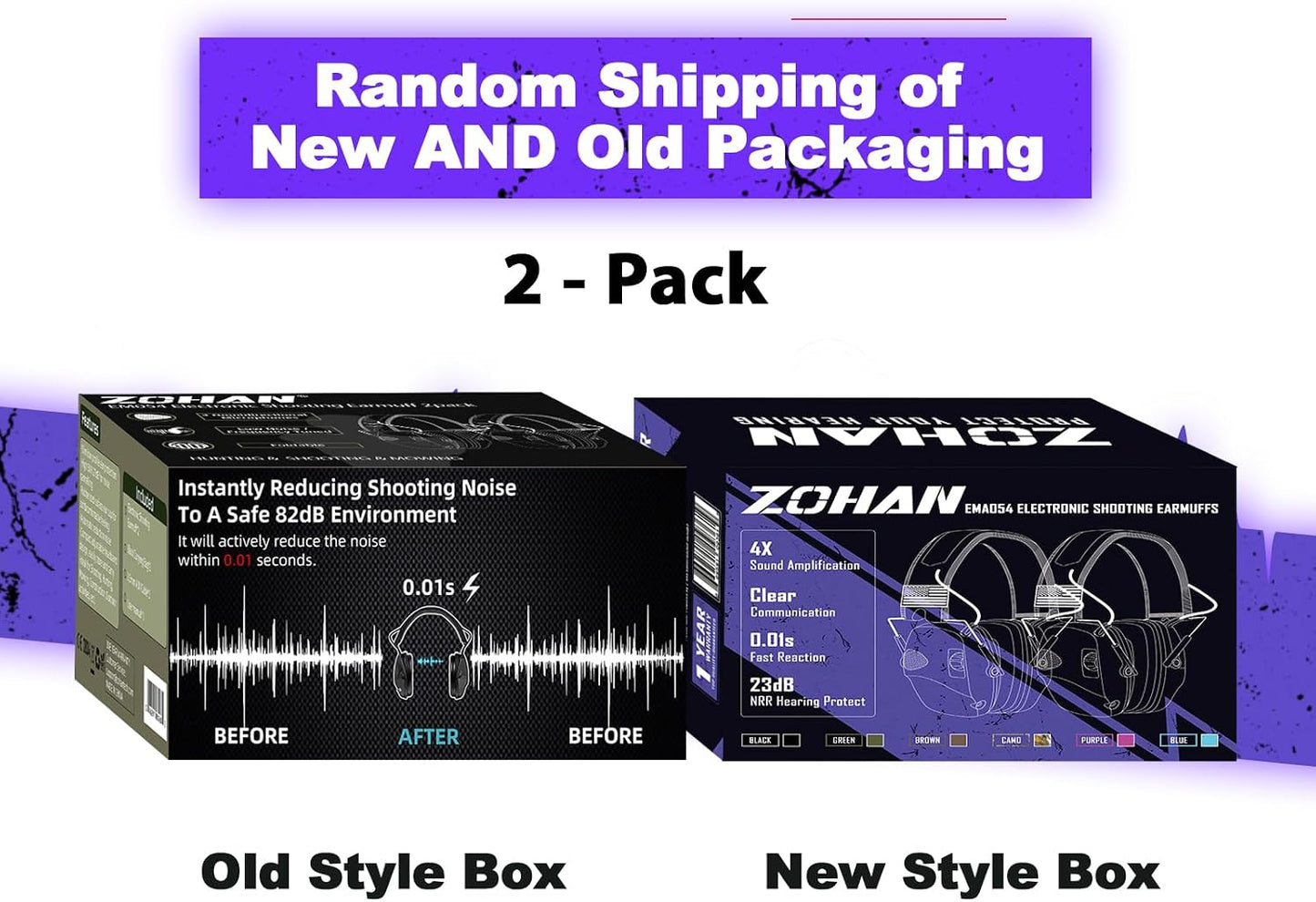 ZOHAN Electronic Shooting Earmuffs Built in Ambient Sound Amplifier, Hearing Protection for Shooters, NRR 23dB Noise Reduction, Ideal Gun Range Ear Protection Headphones for Hunting-Black&Purple