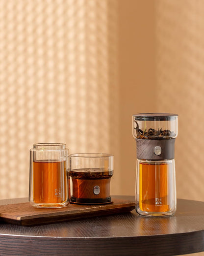 ZENS Modern Glass Infuser Teapot, One Touch Tea Maker for Loose Leaf Tea with Insulated Mug and Portable Case. Enchanted Pot Alternatives for Tea Lover Gifts