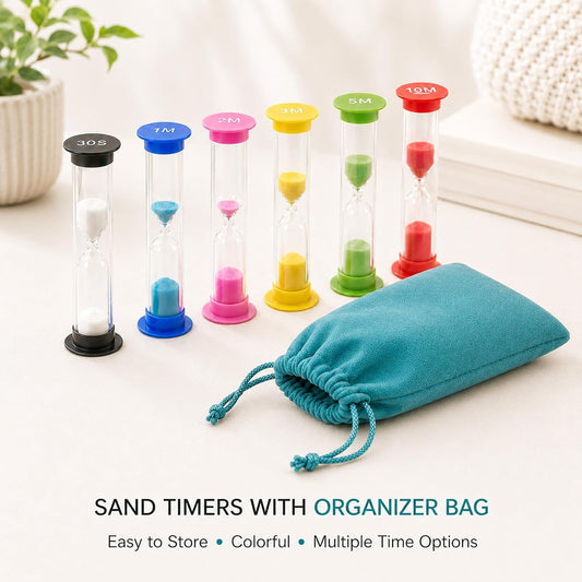 6-Pack Hourglass Sand Timers with Storage Bag, 30 Sec to 10 Min