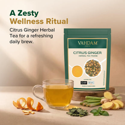 VAHDAM Turmeric Citrus Ginger Tea(3.53 oz| 50 Cups)Caffeine Free Herbal Tea