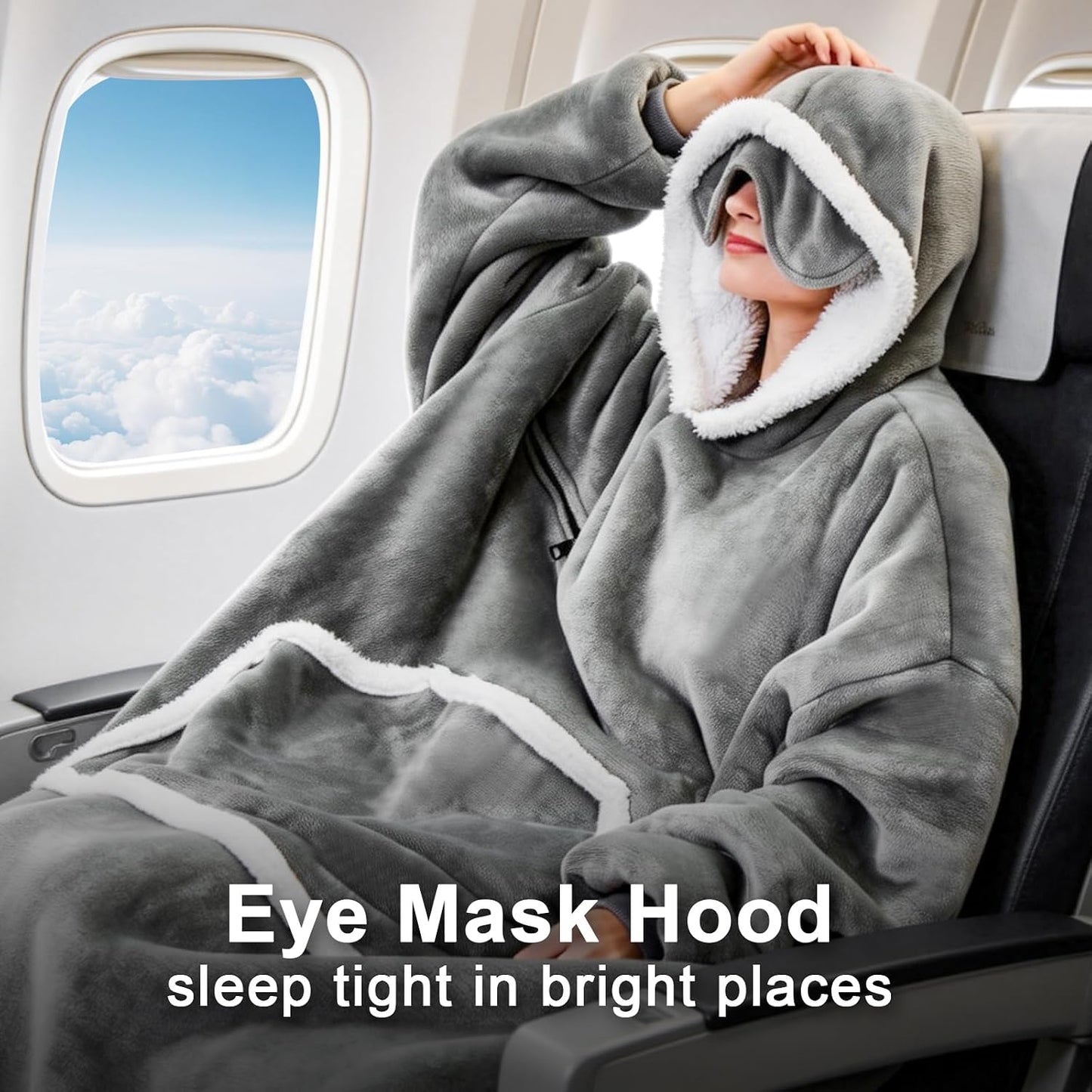 IFNOW Wearable Blanket Hoodie, Oversized Sherpa Fleece Hooded Blanket Sweatshirt with Eye Mask and Pocket, Comfy Long Flannel Blanket for Adults Men,Gifts for Women Mom Girlfriend,MoonFace