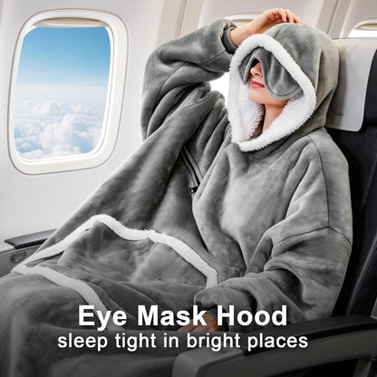 IFNOW Wearable Blanket Hoodie, Oversized Sherpa Fleece Hooded Blanket Sweatshirt with Eye Mask and Pocket, Comfy Long Flannel Blanket for Adults Men,Gifts for Women Mom Girlfriend,MoonFace