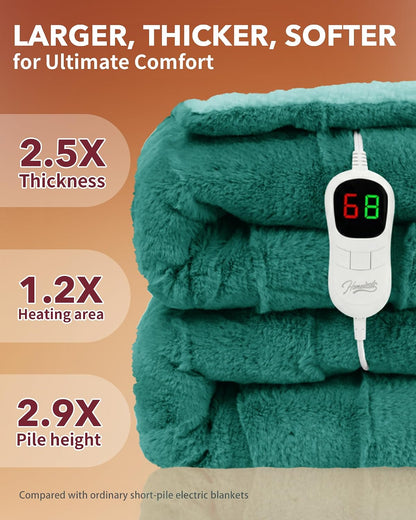 Homemate Heated Blanket Electric Throw - 50"x60" Heating Blanket Throw 1/2/4/6/8 Hours Auto-Off 10 Heat Levels Over-Heat Protection Luxury Faux Fur Sherpa ETL Certification