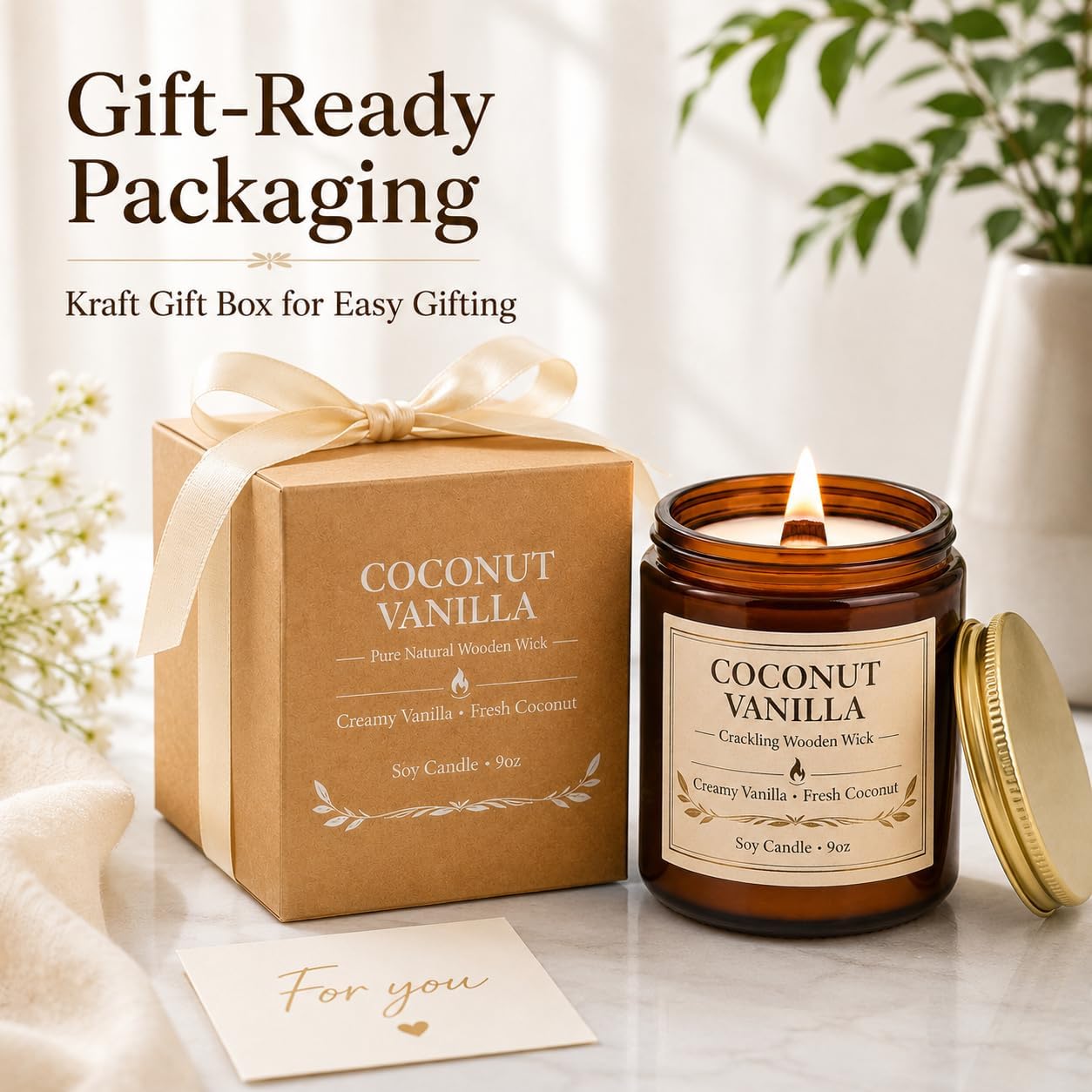 Soy Candles Set of 4, 9oz Natural Soy Wax Aromatherapy Candles, Home Scented Candles with 4 Scents (Lavender, Amber Sandalwood, White Sage, Coconut Vanilla), Gifts for Mom, Women, Relaxation, Yoga