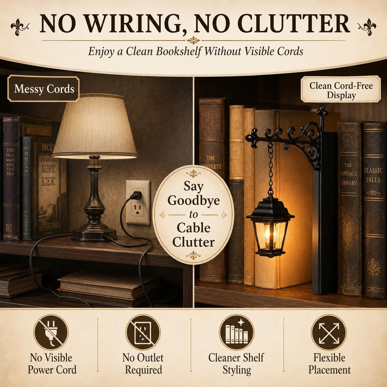 Library Lantern-Decorative Bookshelf Lighting, Mini Bookshelf Lamp Slides Between Books, Warm Amber LED Bookshelf Lights for Book Nook, Shelf Decor Gift for Book Lovers(Reading Ghost)