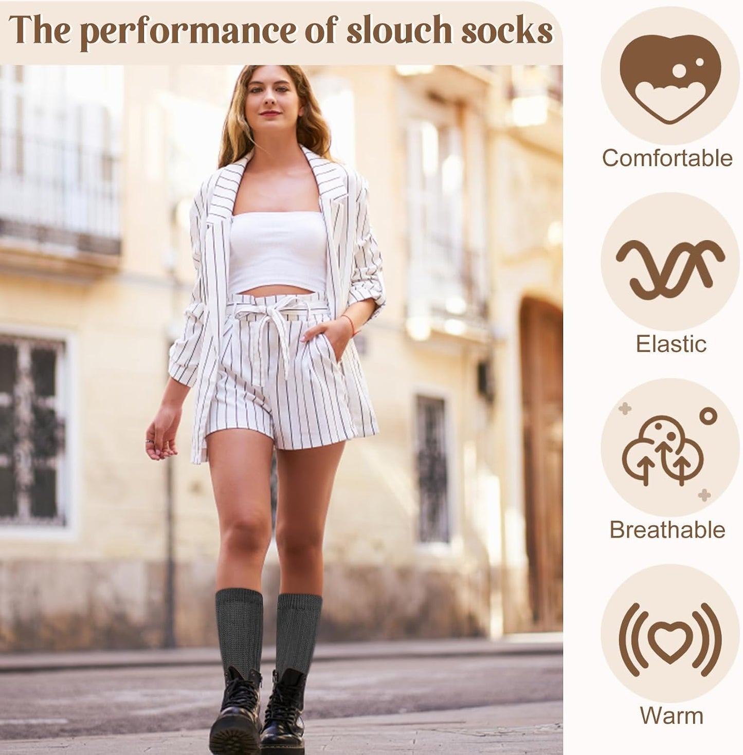 Justay 5 Pairs Slouchy Socks for Women - Slouch Long Crew Knit Boot Athletic Calf Tube Scrunch Socks
