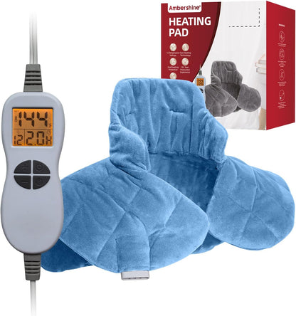 Ambershine 17''x33'' XXXL King Size Heating Pad with 12 Temperature Settings & 4 Auto-Off Countdown Timers, Pain Relief for Back/Neck/Shoulders/Abdomen/Legs(Dark Teal)