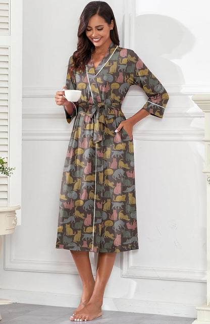 PrinStory Robes for Women 3/4 Sleeve Long Bath Robe XS-4XL