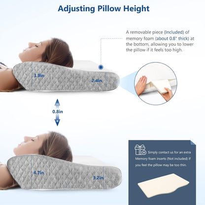 ZAMAT Memory Foam Pillow for Neck Pain Relief, Adjustable Orthopedic Ergonomic Cervical Pillow for Sleeping with Washable Cover, Bed Pillows for Side, Back, Stomach Sleepers
