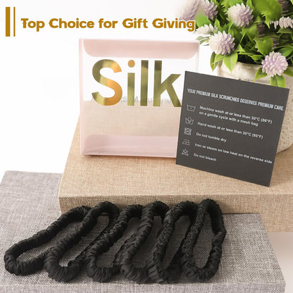 6PCS Silk Scrunchies for Hair, 100% Mulberry Silk Hair Ties, Scrunchies for Women Girls, Elastic Ponytail Holders No Damage