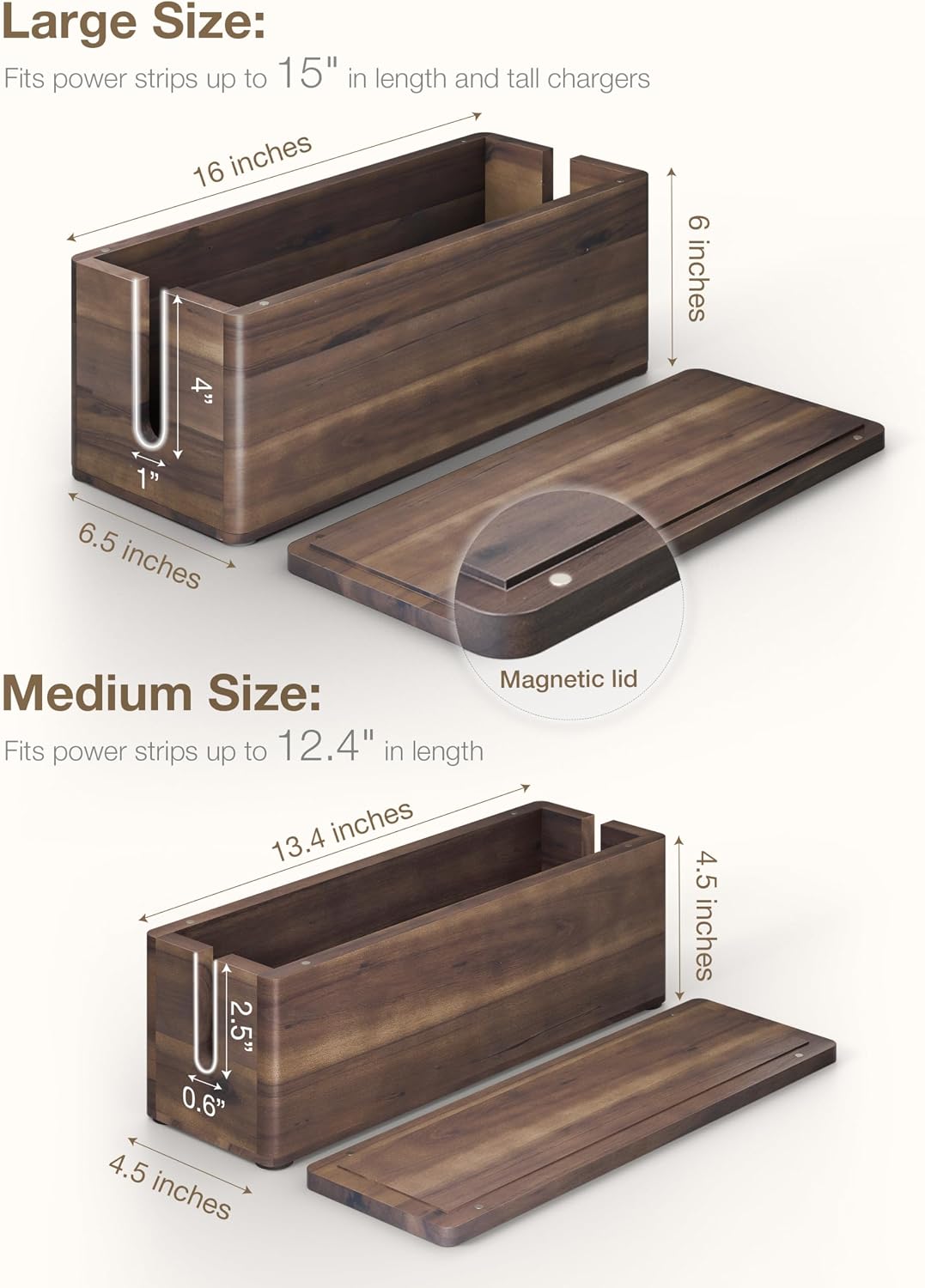 TIDITA 16" L Wooden Large Cable Management Box Round Edge (Walnut Color)