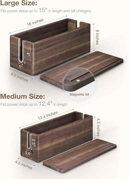TIDITA 16" L Wooden Large Cable Management Box Round Edge (Walnut Color)