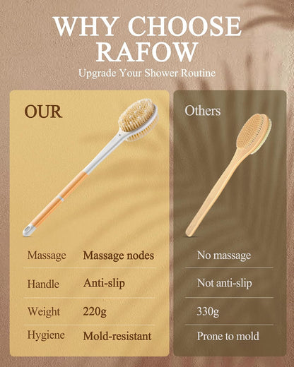 Dry Brushing Body Brush for Massage - Natural Boar Bristle Exfoliating Brush with Massage Nodes for Lymphatic Drainage, Cellulite, Blood Circulation Improving Skin Health for Women Men Elderly(Grey)