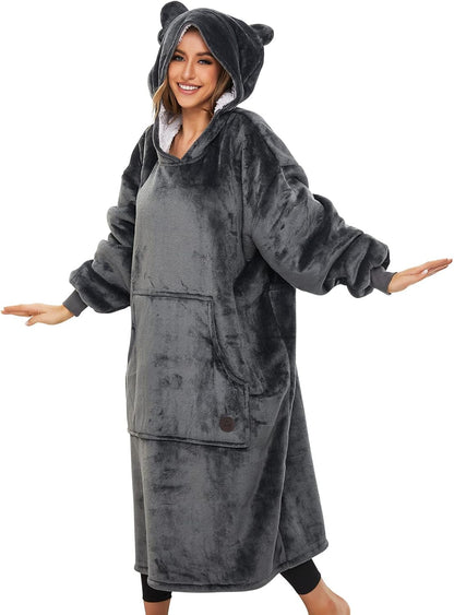 THREE POODLE Wearable Blanket Hoodie for Women, Oversized Sherpa Sweatshirt Blanket for Adults Men, Cozy Hooded Blankets, Gifts for Teen Girls Women Mom Sister