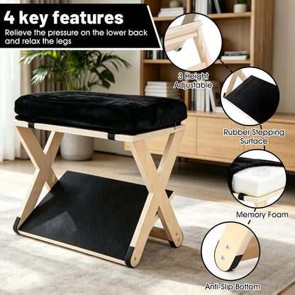 Adjustable Height Foot Rest Under Desk at Work, Comfortable Memory Foam Office Foot Stool, Non-Slip EVA Surface for Posture Support, Leg Relief, Home Office & Gaming