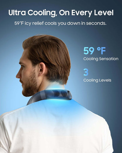 KOHA CoolMaster Ultra Neck Fan, Neck Air Conditioner, 2-in-1 Cooling Neck Fan Portable Rechargeable, Wearable Personal Fan, 5500mAh Large Battery, Ergonomic Design, Frost White