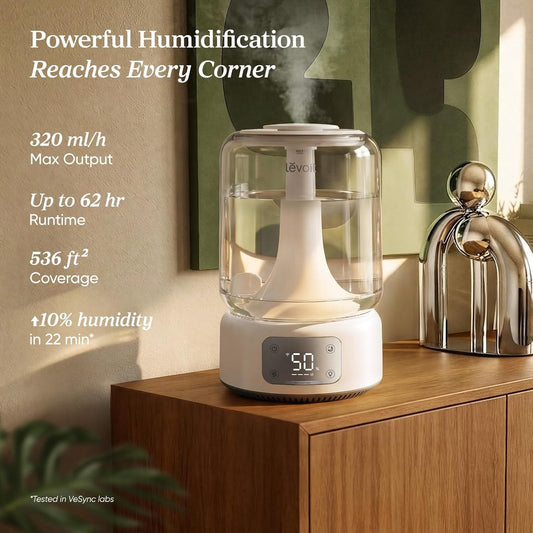 LEVOIT Humidifiers for Bedroom Large Room Home, (6L) Cool Mist Top Fill Essential Oil Diffuser for Baby & Plants, Smart App & Voice Control, Rapid Humidification & Auto Mode - Quiet Sleep Mode, Gray