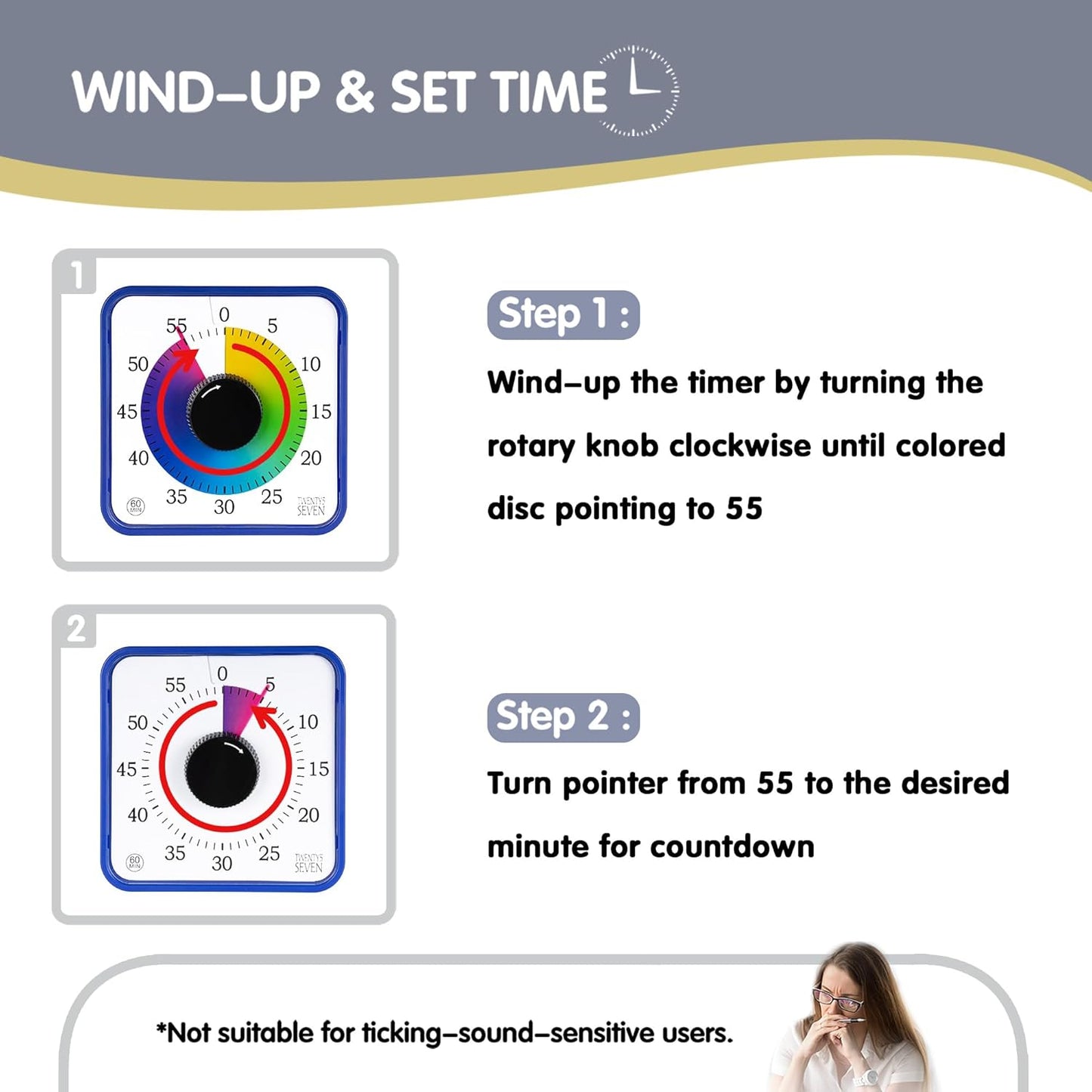 Visual Timer 7.5 inch; 60 Minute 1 Hour Countdown Timer for Kids Classroom Teaching Tool Home Office Meeting, Mechanical Countdown Clock for Exam Time Management Magnetic, Navy Blue with Colorful Disc