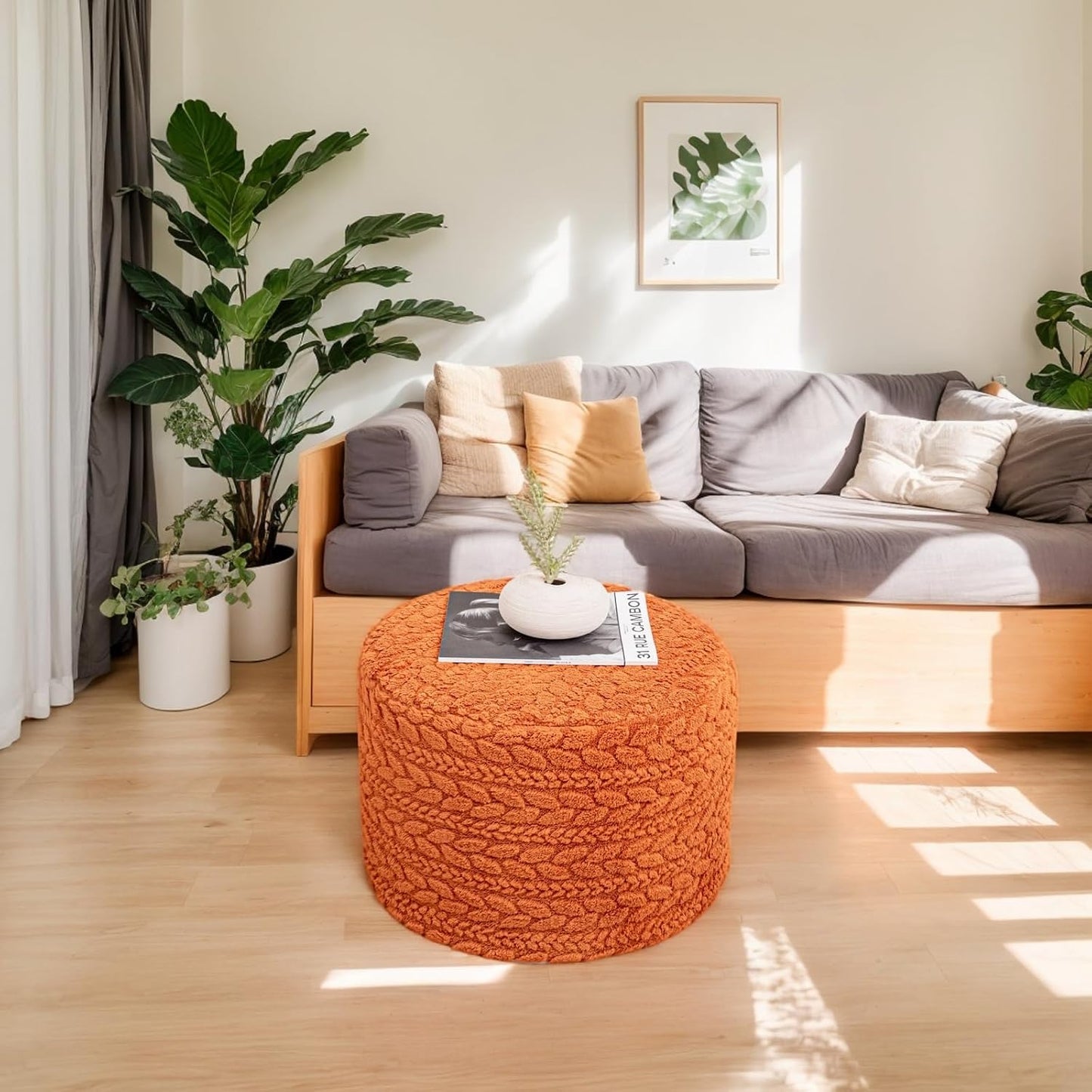 Round Pouf Ottoman Foot Stool 20x14In Ottoman Footrest for Couch Sofa Green