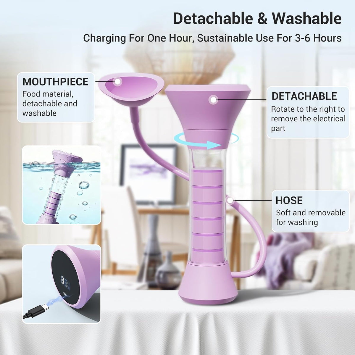 Deep Breathing Trainer, Adult Abdominal Weight Loss Trainer, Easy to Use and Clean, Breathing Dumbbell with 5-Speed Adjustable Type-C Charging Model (Purple)