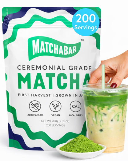 Matchabar Matcha Powder (30g) - Ceremonial Grade Authentic Japanese Matcha Green Tea - Matcha Green Tea Harvested in Japan - Matcha Tea Powder Latte - Zero Sugar, Vegan & 0 Calories