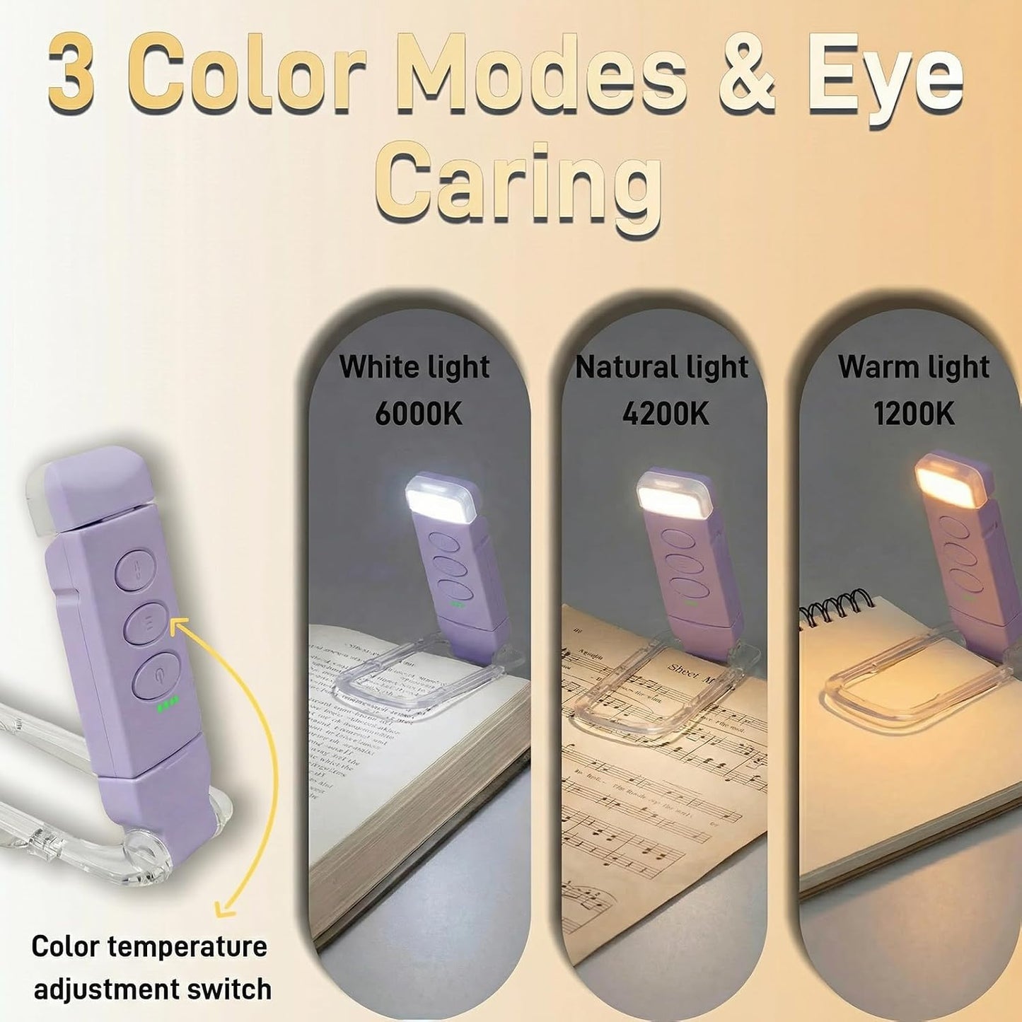 USB Rechargeable Book Light, Portable Clip-on LED Reading Light, Reading Lights for Books in Bed with 3 Amber Colors & 5 Brightness Dimmable, Compact & Long Lasting, Perfect for Book Lovers (Pink)