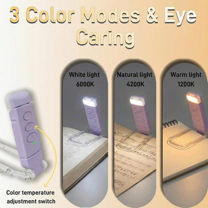 USB Rechargeable Book Light, Portable Clip-on LED Reading Light, Reading Lights for Books in Bed with 3 Amber Colors & 5 Brightness Dimmable, Compact & Long Lasting, Perfect for Book Lovers (Pink)