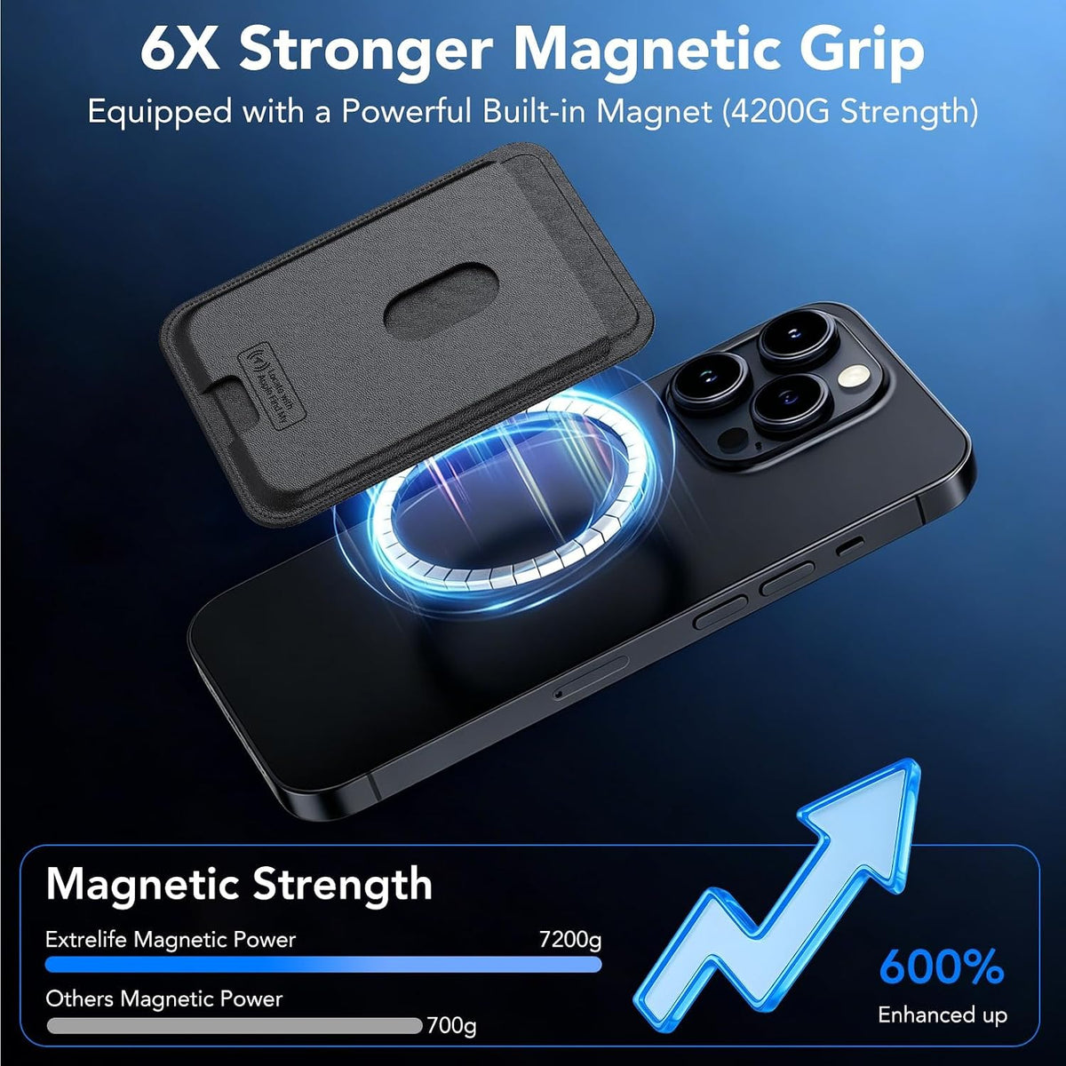 IKT for Magsafe Wallet, Work with Apple Find My Tracking, Strongest Magnetic Leather Card Holder Wallet for iPhone 17/16/15/14/13/12 Pro Max Air Plus, Wireless Charging, 3-Cards RFID Holder, Black