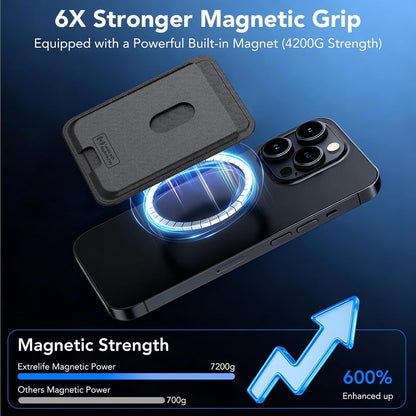 IKT for Magsafe Wallet, Work with Apple Find My Tracking, Strongest Magnetic Leather Card Holder Wallet for iPhone 17/16/15/14/13/12 Pro Max Air Plus, Wireless Charging, 3-Cards RFID Holder, Black