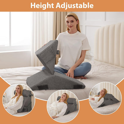 BIEEZZK Wedge Pillow Set for After Surgery, Wedge Pillow for Acid Reflux, Bed Wedge Pillow with Adjustable 9&12inch for Headboard,Sleeping, Orthopedic Memory Foam for Neck&Back Support, White/Grey