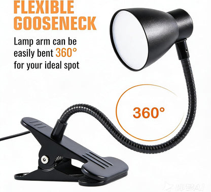 CRI 90+ Eye-Care Clip Light for Reading, 6W Small Clamp Lamp for Desk, Flexible Gooseneck Clip Lamp for Bed Headboard with 3 Color Modes & 10 Brightness(Adapter Include)