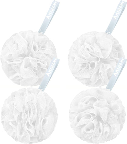AmazerBath Loofah Sponge 75g/Piece, Exfoliating Bath Sponge Body Scrubber - Loofa Set of 4 Flower Color (Large, Green-Purple)