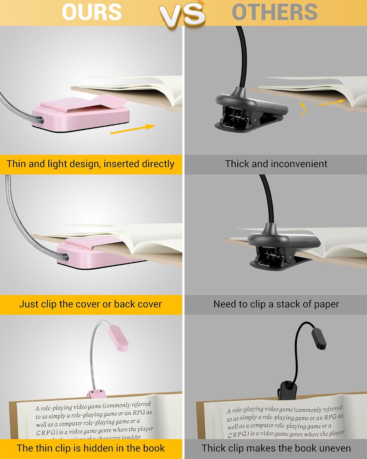 2 Pack Rechargeable Book Lights for Reading at Night, Eye-Caring Clip-On Reading Lights with 3 Color Temperatures & 3 Brightness Levels, Long Runtime Small Lightweight Clip on Lamp, Gifts for Reader