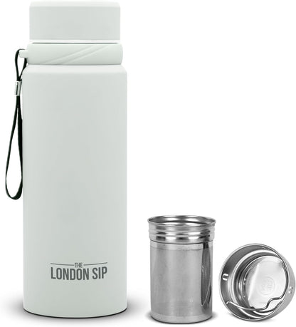 London Sip 25 oz Multi-Function Travel Mug and Tumbler Tea Infuser Water Bottle Fruit Infuser Flask Hot and Cold Double Wall Stainless Steel Coffee Thermos, Zen Black