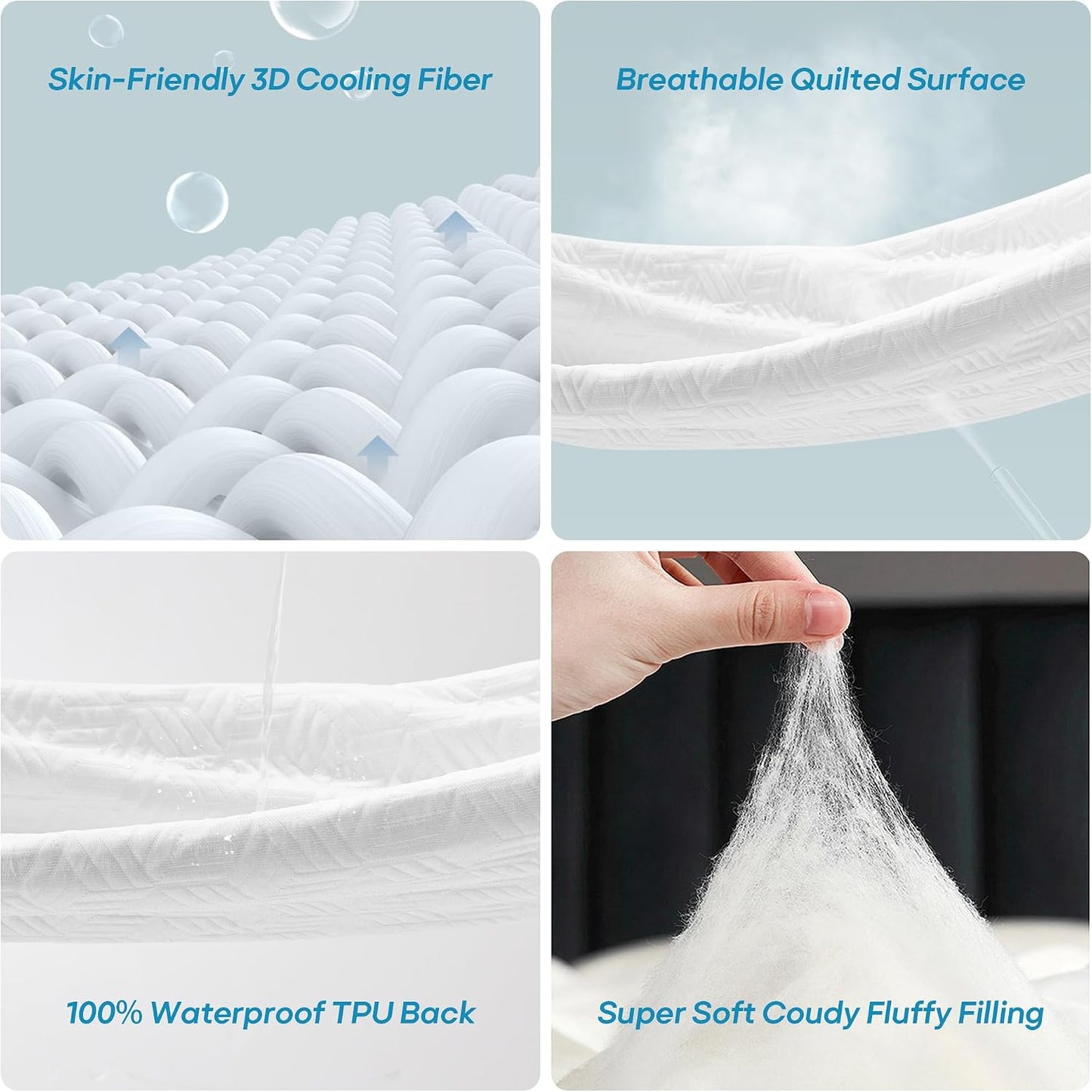Cozymaker Queen Size 100% Waterproof Mattress Protector, Cooling Mattress Cover Fitted 8-21" Deep Pocket, 3D Air Fabric Soft Breathable Bed Mattress Pad Cover Noiseless Washable