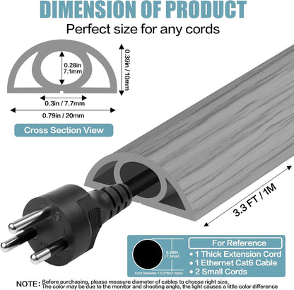 Floor Cord Cover Self Adhesive Cord Hider,10FT Cable Management, Extension Strip Protector for Wires, Prevent Cable Trips for Offices, Gyms, Exhibitions Cavity 0.39"(W) x 0.27"(H) BrownWood
