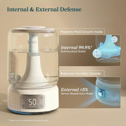 LEVOIT Humidifiers for Bedroom Large Room Home, (6L) Cool Mist Top Fill Essential Oil Diffuser for Baby & Plants, Smart App & Voice Control, Rapid Humidification & Auto Mode - Quiet Sleep Mode, Gray