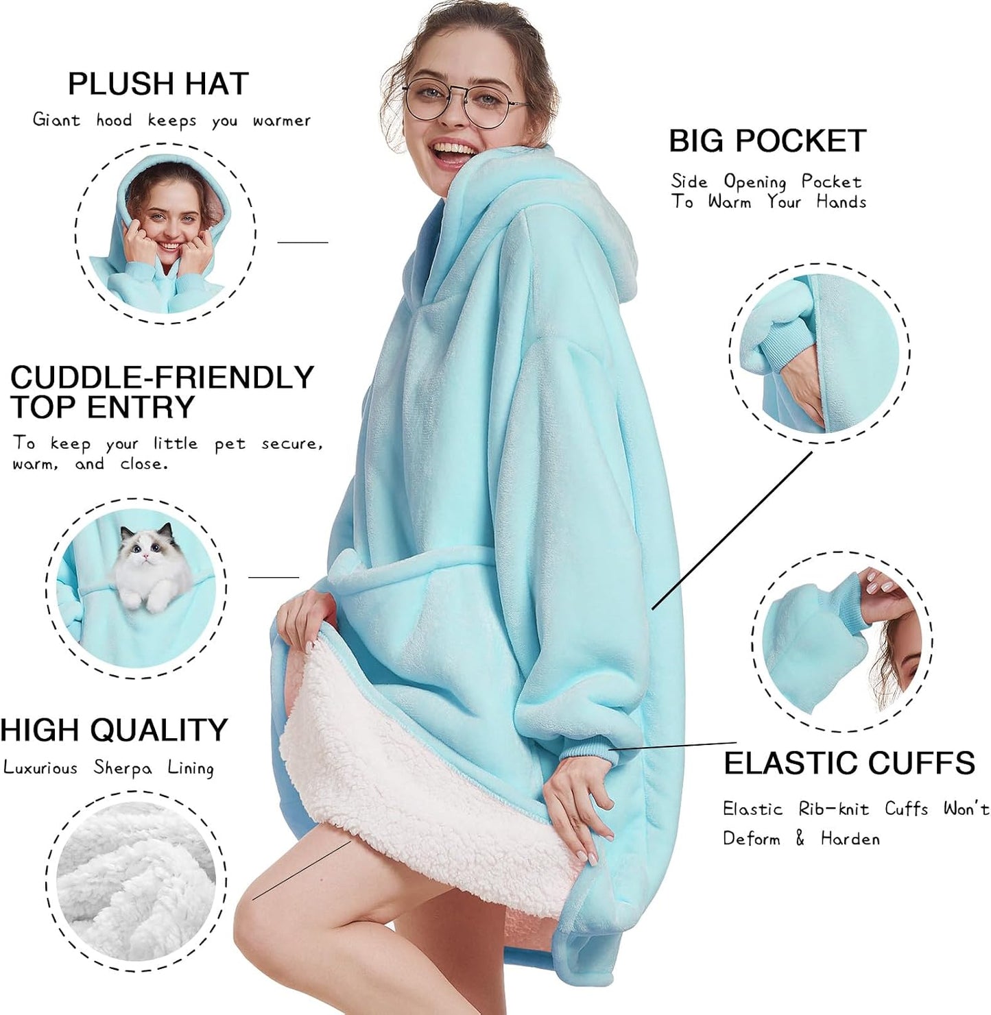 Aemilas Wearable Blanket Hoodie - Warm Sherpa Blanket Sweatshirt as Gifts for Adult Women Mom Men, One Size Fits All