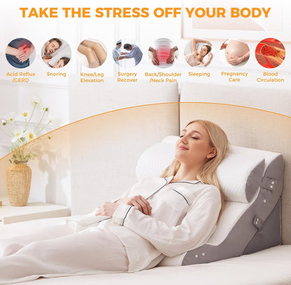 Ruqmuis 3PCS Wedge Pillow Set for After Surgery, Adjustable Back Pillow for Bed Sitting up, Acid Reflux, Bed Wedge Pillow Headboard for Sleeping & Snoring, Orthopedic Pillow for Post Surgery, White