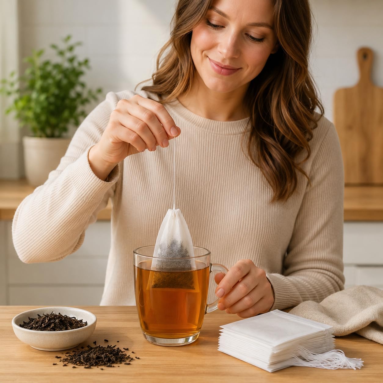 MAQIHAN Empty Tea Bags For Loose Tea - 300 Pcs Disposable Tea Filter Bags White Natural Biodegradable Bulk Fillable Empty Tea Bags With String Empty Tea Filter Bag For Tea Coffee Spice Cooking